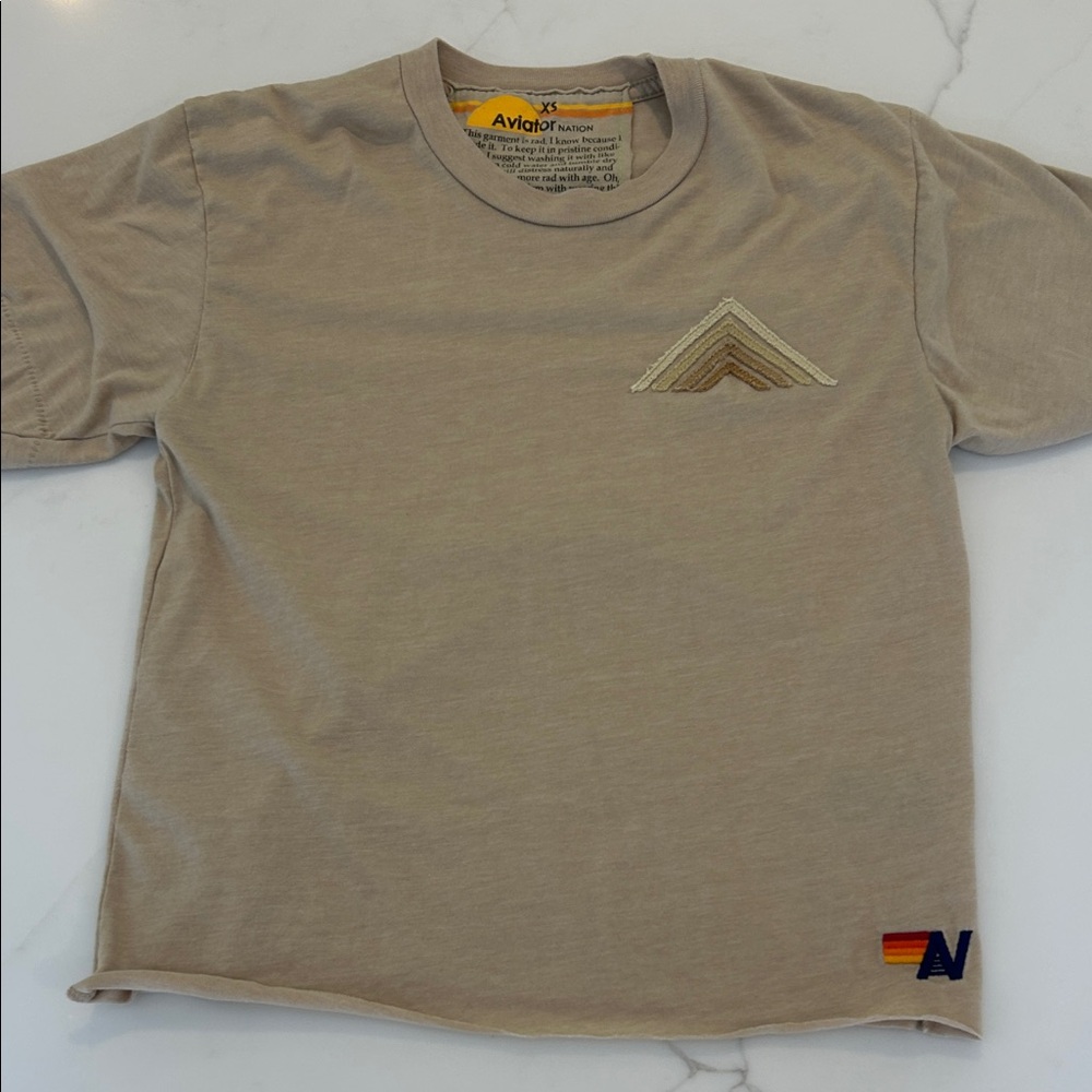 Aviator Nation Beige Short Sleeve Tee with Chevron Design